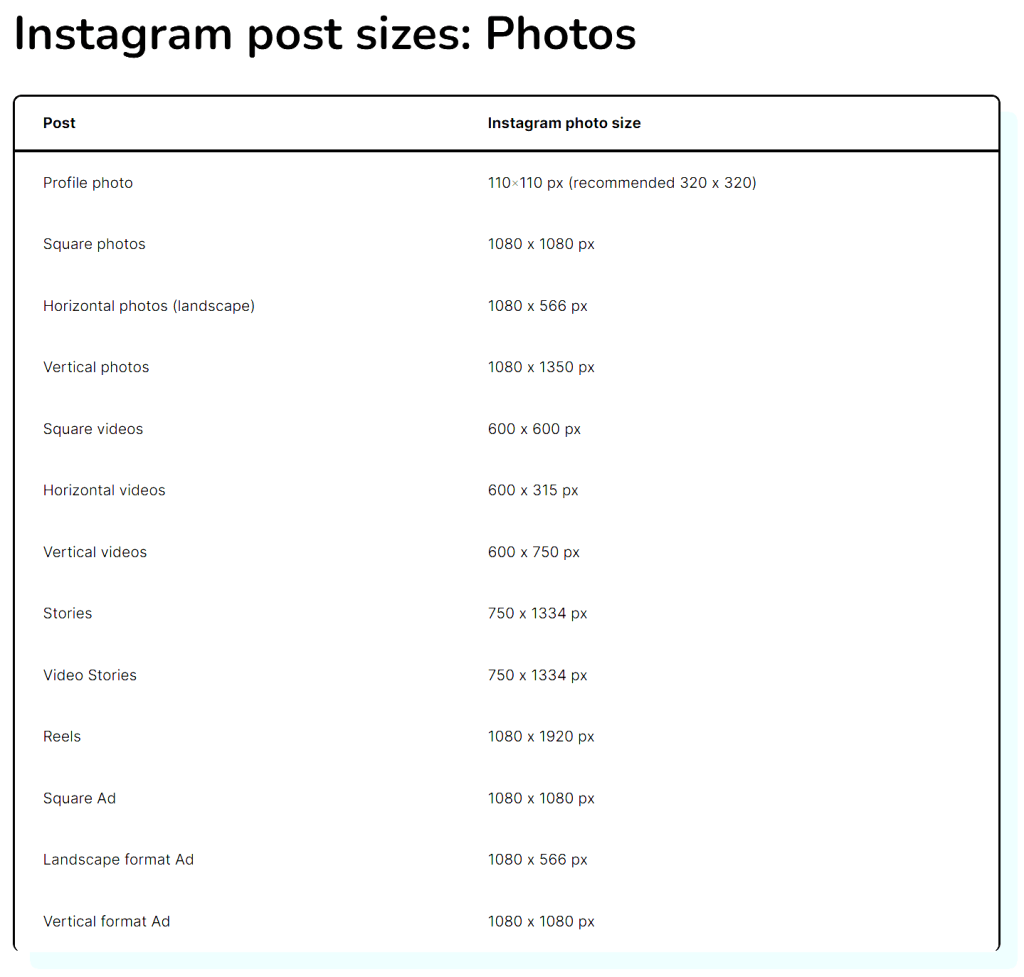 instagram post sizes